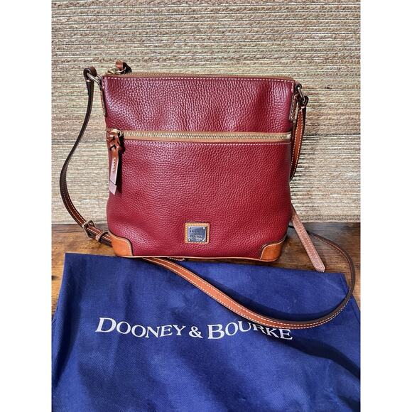 Dooney & Bourke Handbags - Dooney & Bourke Pebble Leather Crossbody Bag Burgundy Red With Dust Bag Mint